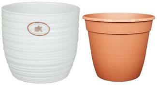 Heimwerkercenter Übertopf Set - Keramikübertopf Bergamo ø13 cm, weiß + Pflanztopf ø12