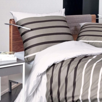Janine Mako Satin Bettwäsche Palermo 31144-07 Taupe Streifen 155x220