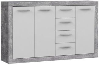 Sideboard >BACCIO< 3 Türen, 4 Schübe, Betonoptik grau / Weiss - 152,4x91,8x33,8cm (BxHxT)