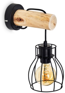 hofstein Wandleuchte »Aprica« Wandlampe aus Metall/Holz in Schwarz/Natur, ohne Leuchtmittel, E27, moderner Wandspot in Gitter-Optik m. An-/ Ausschalter am Gehäuse