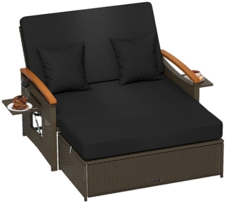 COSTWAY Loungebett, Rattan, 2-Personen, 3 in 1, mit verstellbarer Rückenlehne