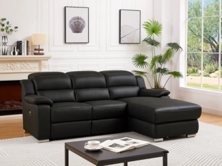 Vente-unique - Eckrelaxsofa elektrisch - Ecke rechts - Leder - Schwarz - ARENA III