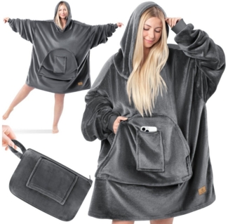 KESSER® Hoodie Decke Kuscheldecke mit Ärmeln Deckenpullover Vielseitig Tragbare Decke zum Anziehen für Damen & Herren, Sweatshirt Warm Kuschelpullover Erwachsene weich Ärmeldecke Oversize Anthrazit