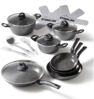 STONELINE Topf-Set, Aluminium, Keramik (Kochgeschirr-Set, 16-tlg, Kochgeschirr-Set, 3x Kochtopf, 4x Bratpfanne, 4x Glasdeckel, Zubehör), mit echten Steinpartikeln, induktionsgeeignet, Designed in Germany