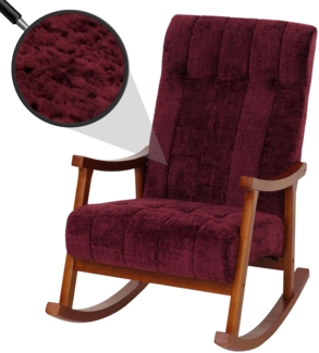 Schaukelstuhl HWC-K10, Relaxsessel, Holz FSC® Stoff/Textil Chenille (465g/m²) ~ bordeaux, Gestell Walnuss-Optik
