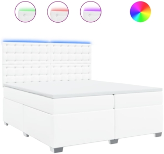 vidaXL Boxspringbett mit Matratze Weiß 200x200 cm Kunstleder
