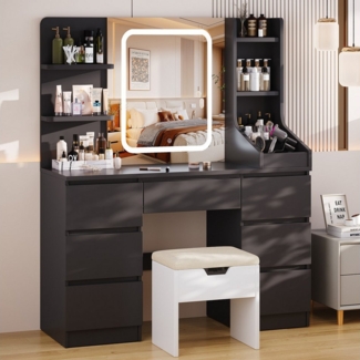 HOMALL Schminktisch Eingebaute LED-Beleuchtung, einstellbare Helligkeit, mit 7 Schubladen (Große Größe 110*40*139cm Bestes Geschenk für Ehefrau/Tochter)