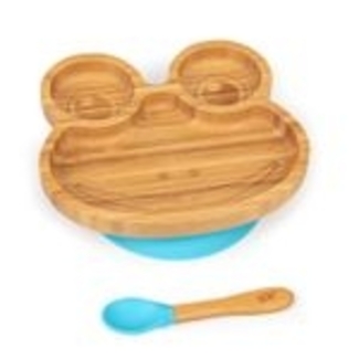 Kindergeschirr Bambusteller & Löffel 250 ml inkl. Saugnapf 18x18 cm Grün