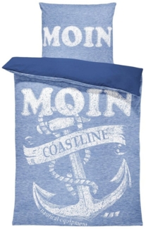 One Home Bettwäsche Moin, Mikrofaser, 4 teilig, Maritim mit Anker im nautischen Stil