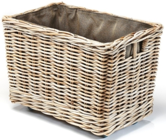 Kobolo Kaminholzkorb Holzkorb aus Rattan mit Jute und stabilen Rollen