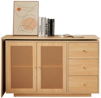 HAUSS SPOLE Schreibtisch 360°Sideboard Eckschreibtisch mit höhenverstellbaren Einlegeböden (L-förmiger Schreibtisch mit 360° Schwenkfunktion und Rattan-Türen, Arbeitszimmer, Frisiertisch, Stauraum mit verstellbaren Einlegeböden, Platzsparend, 126x60 ...