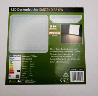 LED Deckenleuchte "Santano 36 Qw" 30x30cm, 32W, 2928lm, 2900K warmweiß