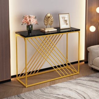 Beistelltisch 100×35×77 cm mit schwarzer Marmoroptik Tischplatte und goldenem Metallrahmen