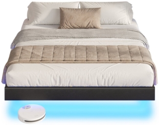 MSMASK Bett Schwebebett Doppelbett Bettgestell Bettrahmen mit LED Beleuchtung, 180x200cm