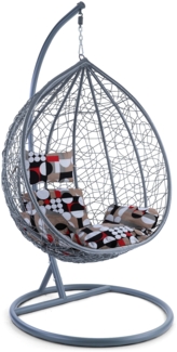 Luxus Hängesessel Miami XXL Polyrattan Korb und Gestell grau Kissen Modern Style