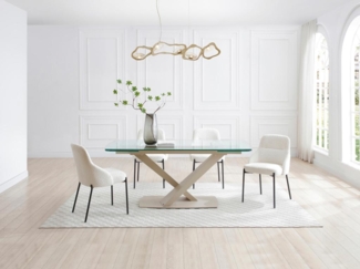 Vente-unique - Esstisch ausziehbar - 6 bis 10 Personen - Sicherheitsglas & Metall - Transparent & Beige - MALATA von Maison Céphy