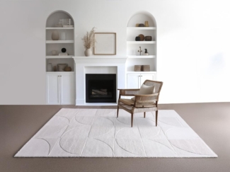 Vente-unique - Relief-Teppich mit geometrischem Muster - 100 % Wolle - handgetuftet - 160x230 cm - Elfenbeinfarben - MILUNA