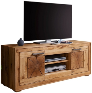 Lomadox Lowboard WINNIPEG-69, Fernsehschrank 150cm, Eiche massiv geölt, Hirnholz-Details, montiert