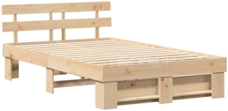 vidaXL Bettrahmen mit Kopfteil Braun 135 x 190 cm Massives Kiefernholz 872491