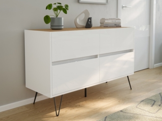 Kommode Dion 120cm 4 SoftClose Schubladen Weiß/Eiche Top : Weiss hochglanz / Oak Gold