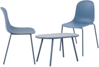 CLP 2er Sitzgruppe Veldin Set 1 Tisch 2 Stapelstühle wetterfest UV-beständig,blau