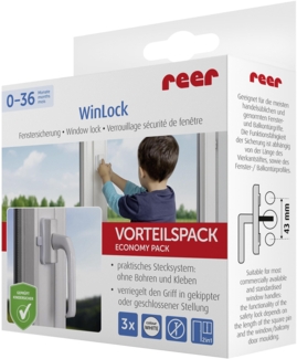 reer WinLock Fenster- und Balkontürsicherung Vorteilspack, vom Schwäbischen Kinder-Sicherheits-Experten, Weiß