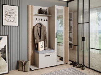 Beautysofa Garderobenschrank Garderoben-Set mit Aufhängern und Spiegel LIVIA (Geräumiger Schuhschrank) mit praktischer Kleiderstange