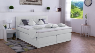 Meisterbetten Boxspringbett John 240x220 in WT-Weiss, Matratzenbezug Nano, Komfortschaum-Topper