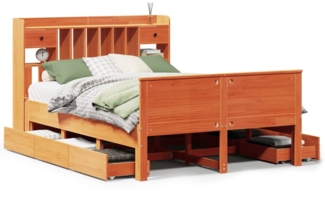vidaXL Massivholzbett mit Regal ohne Matratze Wachsbraun 150x200 cm 3308920