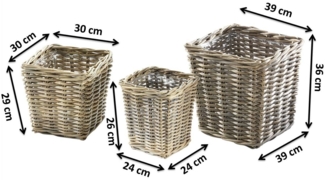 Kobolo Pflanzkübel Pflanzkorb Rattan grau eckig mit Folie 3-teilig