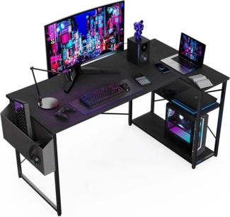 L-förmiger 120x70 Gaming Schreibtisch Ecktisch Ablagefächer Schwarz