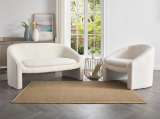 Vente-unique - Sofa 2-Sitzer & Sessel - Bouclé-Stoff - Weiß - OSSANA