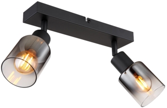 Deckenleuchte, Metall, Schwarz, Glas Rauchfarbe, L 26 cm