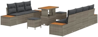 vidaXL Garten-Sofa-Set mit Kissen 10 pcs Grau Poly Rattan 3362883