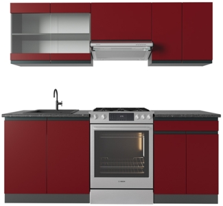 Küchenzeile R-Line Rot/Anthrazit 200 cm J-Shape, AP Anthrazit Vicco