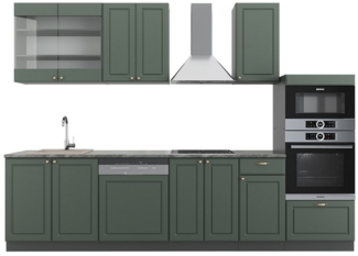 Vicco Küchenzeile Fame-Line, Grün-Gold Landhaus/Anthrazit, 300 cm mit Hochschrank, A...