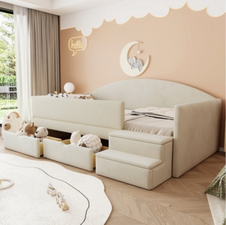 REDOM Polsterbett Sicherheitsbügel, Hautfreundlicher Samt (mit Stauraumschubladen, Sicherheitsstufen und hautfreundlichem, 90x190cm), ohne Matratze