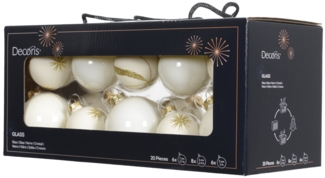 Decoris Weihnachtskugeln aus Glas Ø 5, 6, 7 cm wollweiß-gold 20 Stück