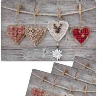 matches21 HOME & HOBBY Platzset Abwaschbare Tischsets 4er Set Landhaus-Stil Herzen & Holz, (4-St), Platzsets als Tisch-Untersetzer und Tisch-Deko für Esstisch Teller