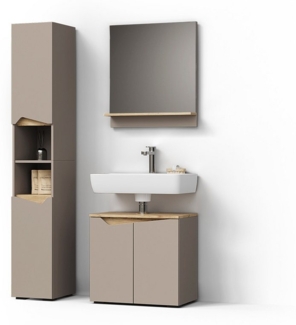 Livinity® Badmöbel-Set Timavo, Greige/Artisan-Eiche, 3 Teile, mit Hochschrank