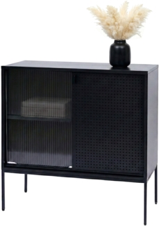 Kommode HWC-O90, Schrank Sideboard Highboard, Industrial Staufächer Schiebetüren Metall 85 x 80 x 45 cm ~ schwarz