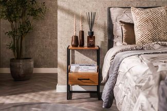 KAWOLA Nachttisch SHER Beistelltisch Akazie natur 1 Schublade 55 x 35 x 35 cm