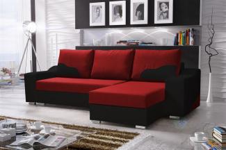 Ecksofa Sofa COLLIN mit Schlaffunktion Schwarz / Rot Ottomane Rechts