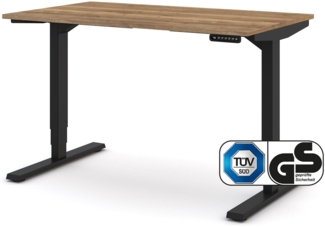 ASSMANN Elektrisch höhenverstellbarer Schreibtisch Y-Line Eiche Tabak Schwarz 120x70 cm Metall Holz Melaminoberfläche