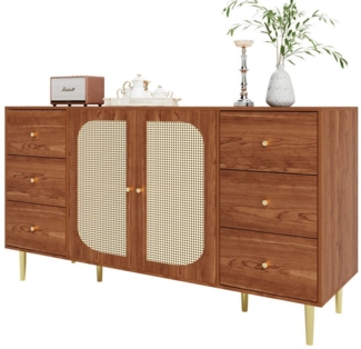 MODFU Sideboard Kommode mit viel Stauraum (Aufbewahrungsschrank, Holzschrank, 1 St, 6 Schubladen und 2 Türen), Kommode mit Metallfüße, 160 x 40 x 90 cm