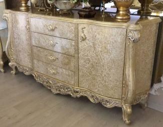 Casa Padrino Luxus Barock Sideboard Antik Gold 220 x 55 x H. 110 cm - Massivholz Schrank mit 2 Türen und 4 Schubladen - Edel & Prunkvoll