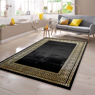 TeppichHome24 Teppich Teppich mit klassischer Bordüre in schwarz gold, rechteckig