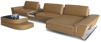 Sofa Dreams 'Bari L' Ecksofa, Sandbeige / Weiß, Kunstleder, 89 x 197 x 369 cm, Rechts