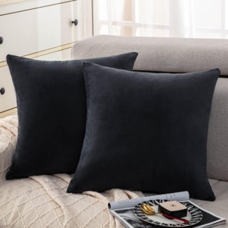 Samt Kissenbezüge 60x60 Schwarz Anthrazit Set 2 weiche Flauschige