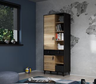 Hochschrank >LYA< in Mauvella Eiche/ Cabezone Eiche - 83,1x200,7x41,5cm (BxHxT)